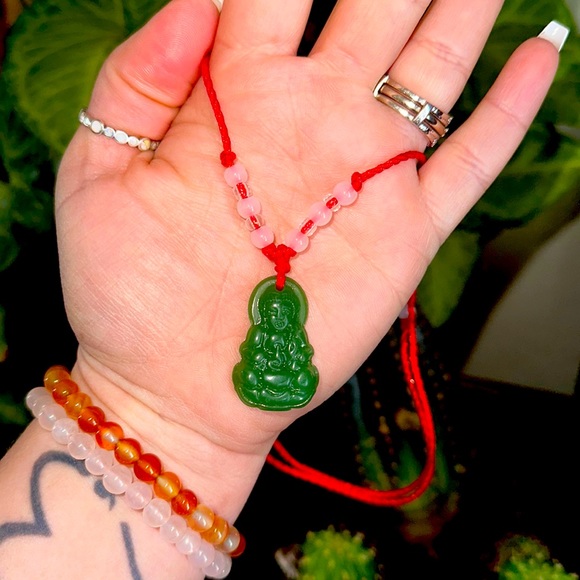 Jade Buddha necklace handmade crystal healing carved green - Picture 1 of 6